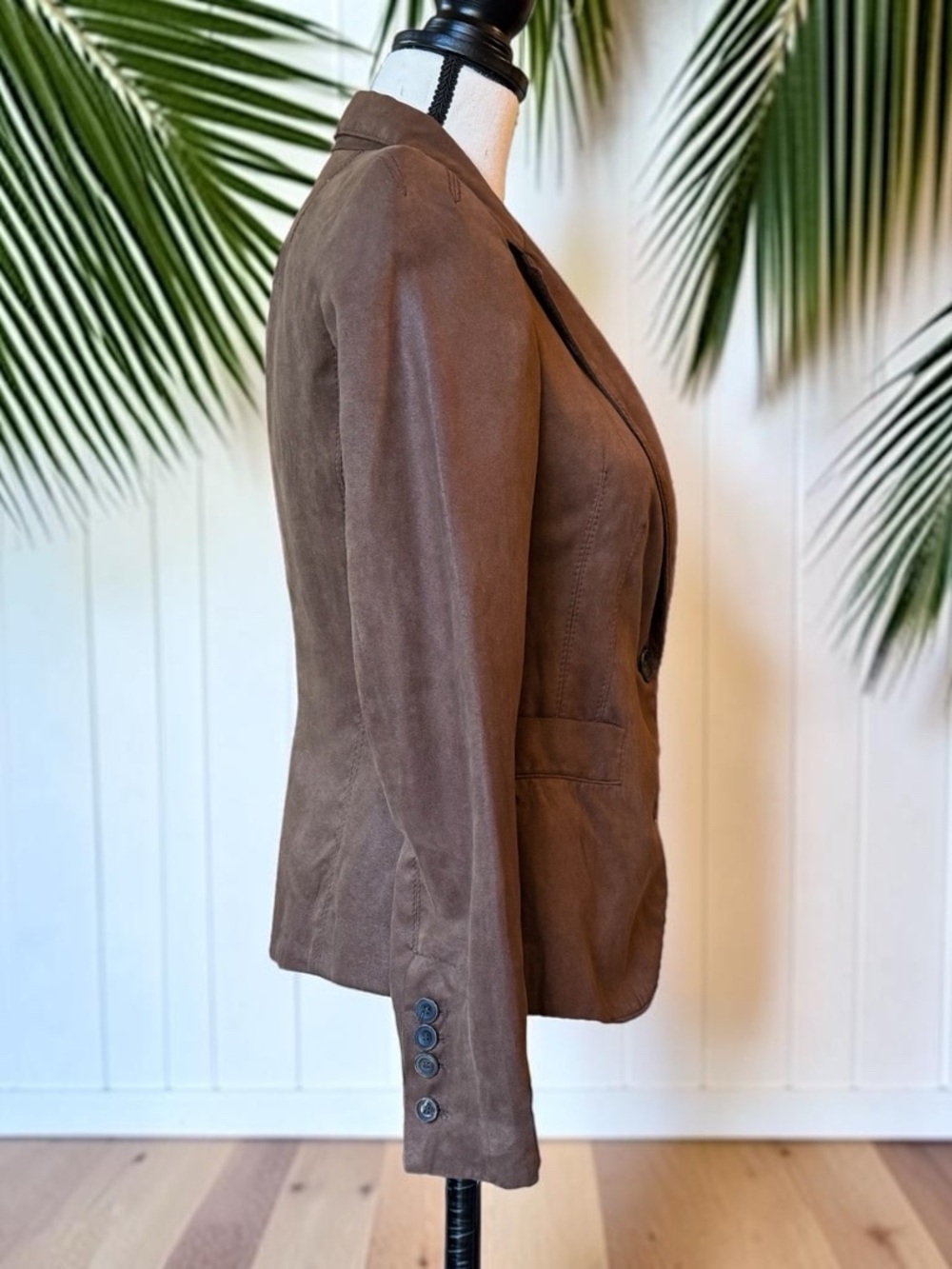 ZARA BASIC Brown Faux Suede Blazer Jacket Size Small - Picture 2 of 12